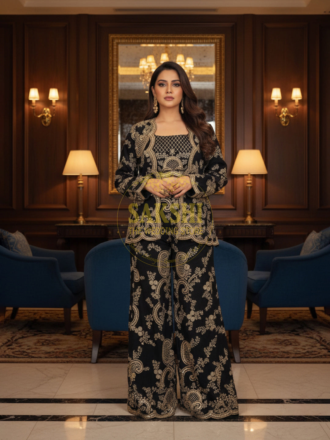 Madhuri Dixit look inspired Black Indo Western Set SAKSHI - The Wedding Store Madhuri Dixit look inspired Black Indo Western Set SAKSHI - The Wedding Store