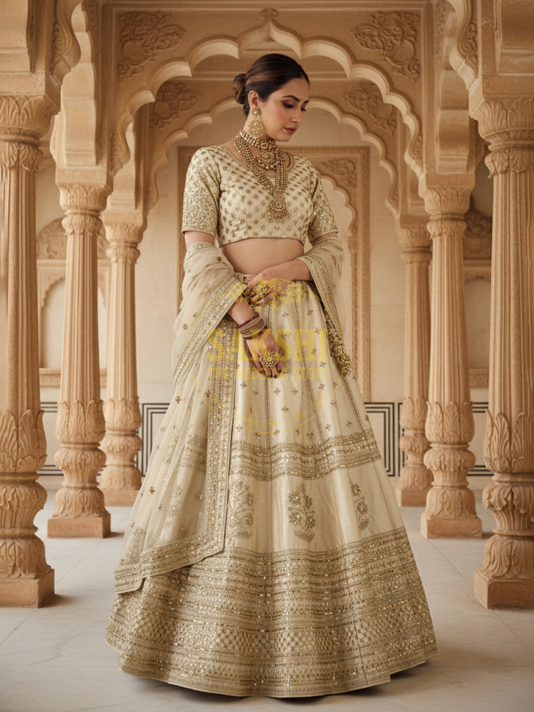 Cream Silk Sabyasachi Style Lehenga – SAKSHI