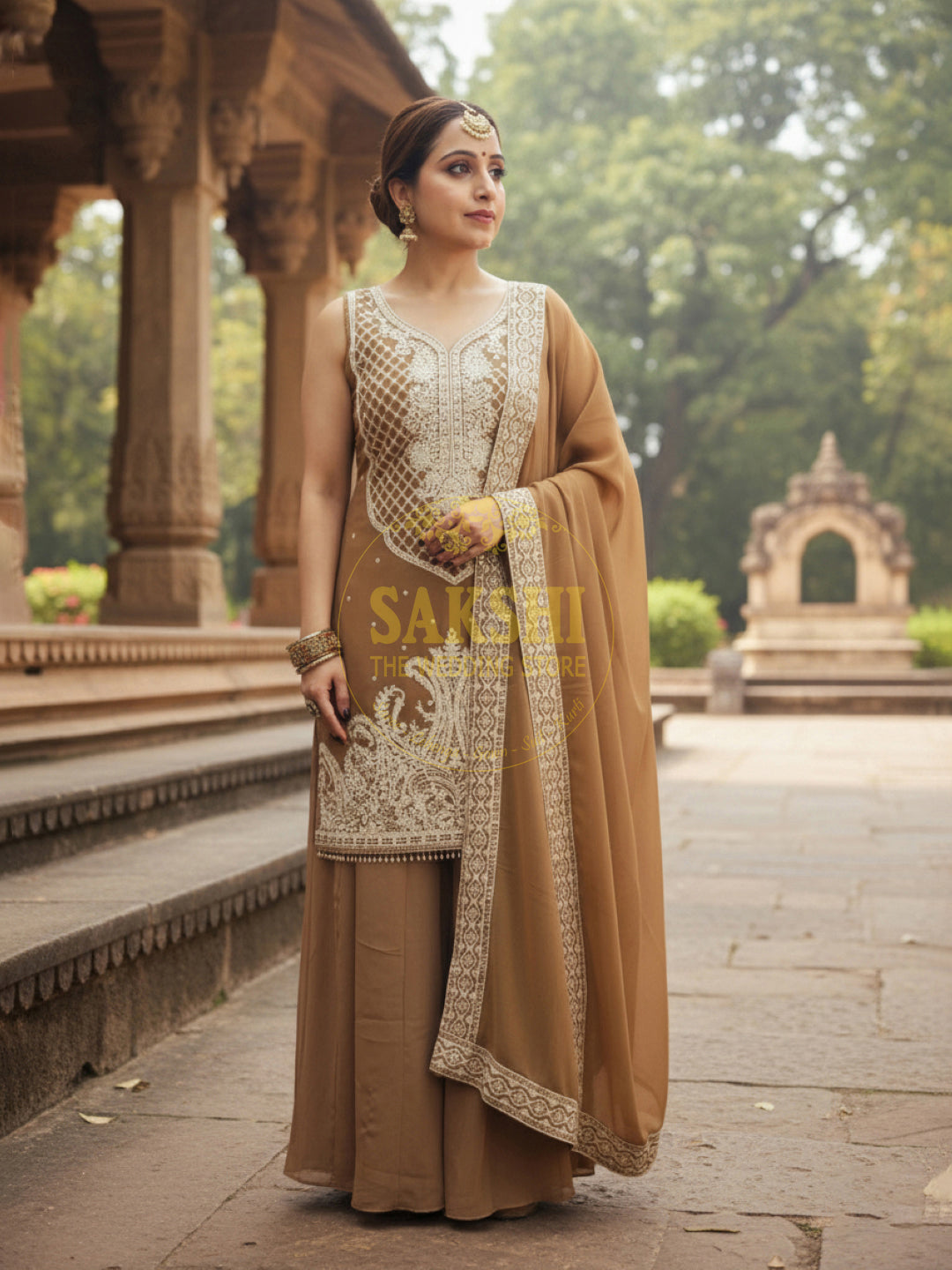 Golden Brown Sharara Dress SAKSHI - The Wedding Store Golden Brown Sharara Dress SAKSHI - The Wedding Store