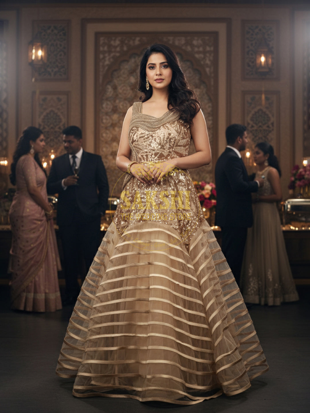 Golden Beige Gaurav Gupta inspired Gown SAKSHI - The Wedding Store Golden Beige Gaurav Gupta inspired Gown SAKSHI - The Wedding Store
