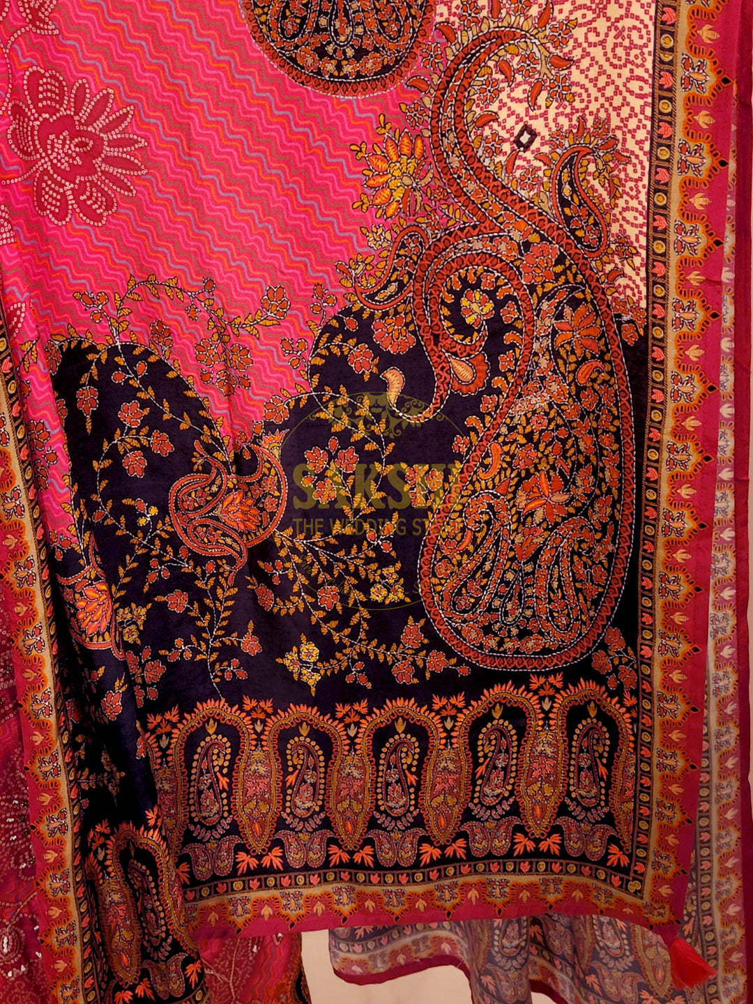 Rani Pink Muslin Straight Suit with Kashmiri Print Dupatta
