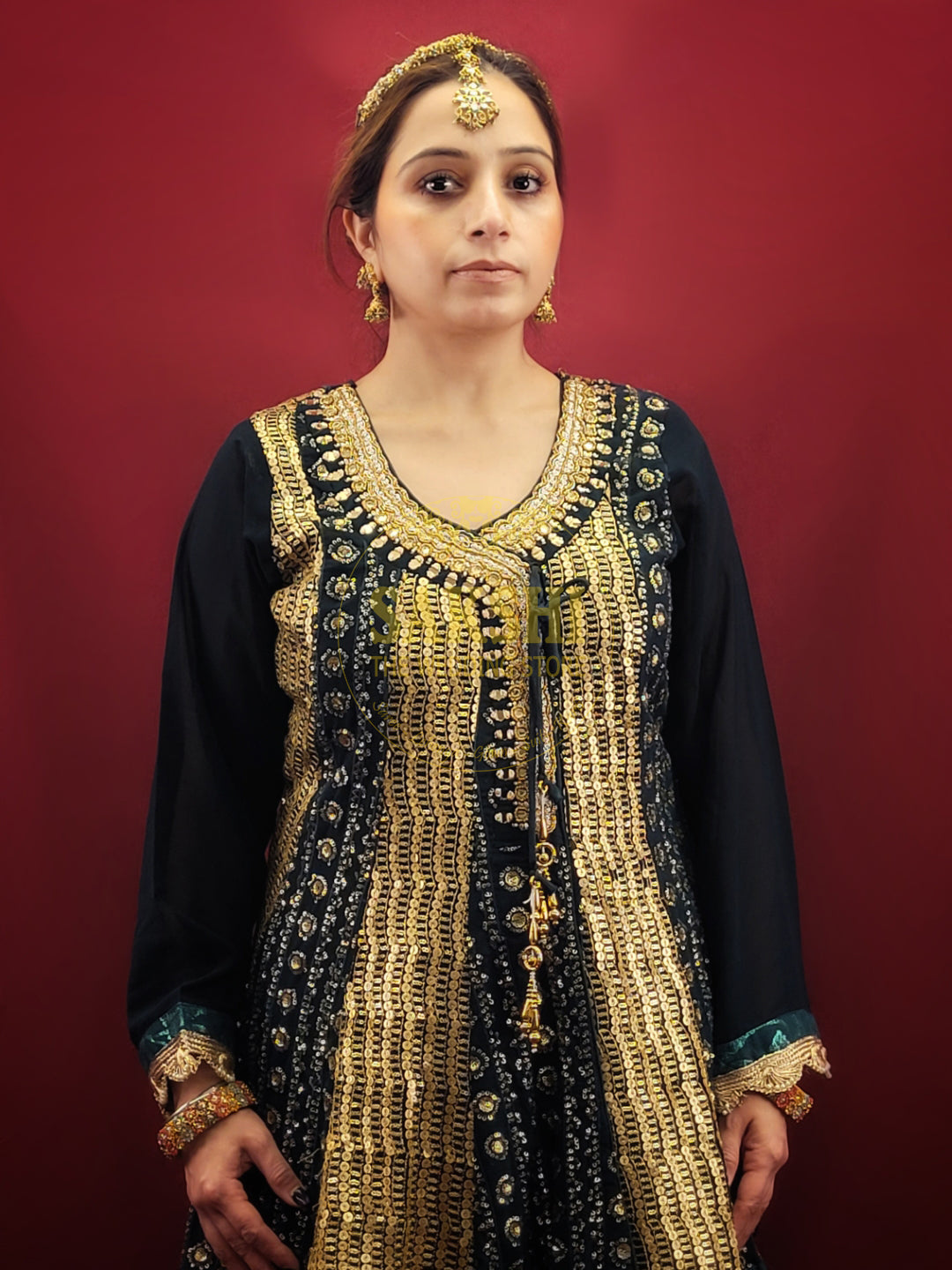 Bottle Green Sharara Set with Angrakha Anarkali Kameez