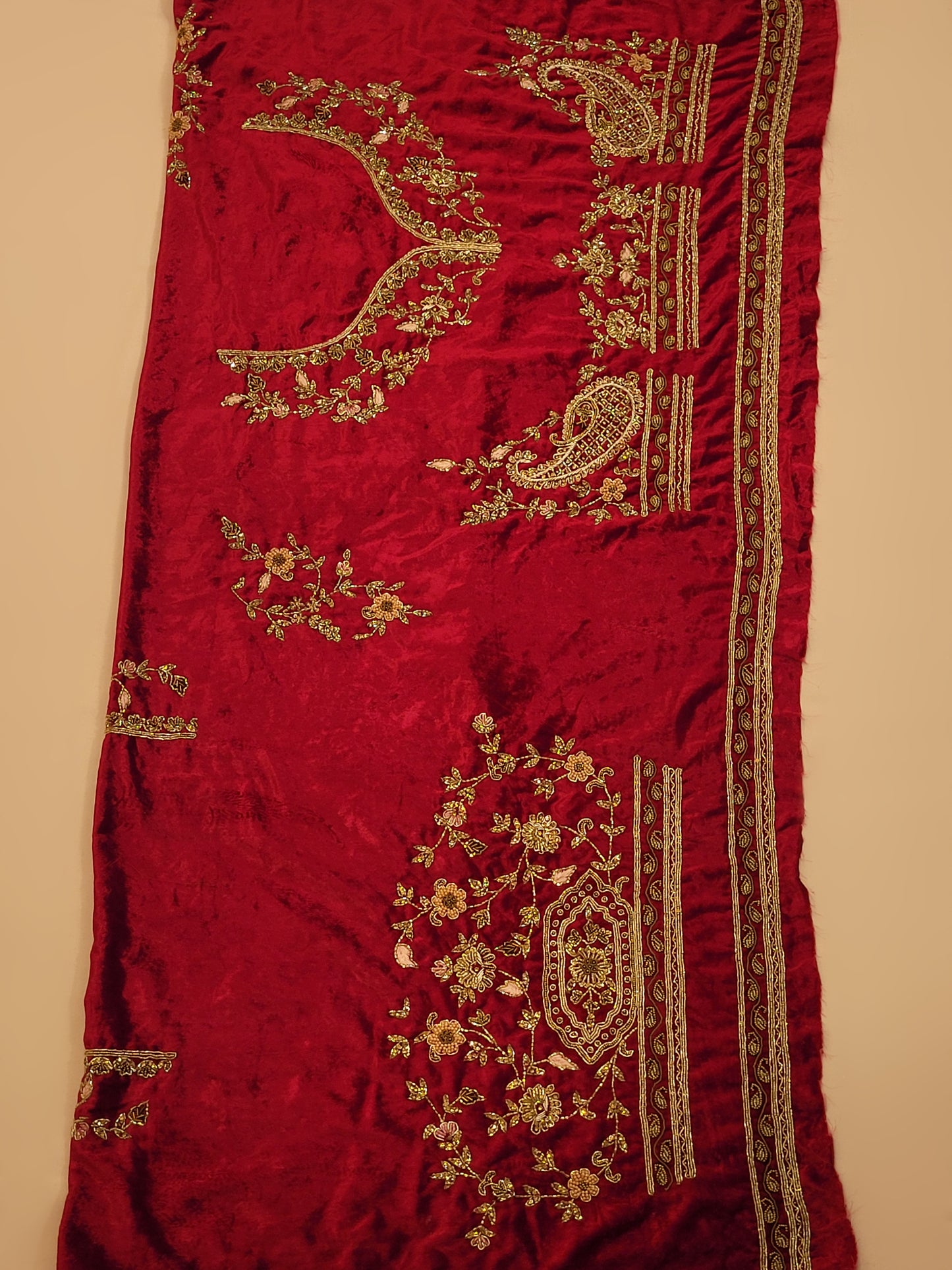 Wine and Rani Velvet Muticolor Bridal Lehenga