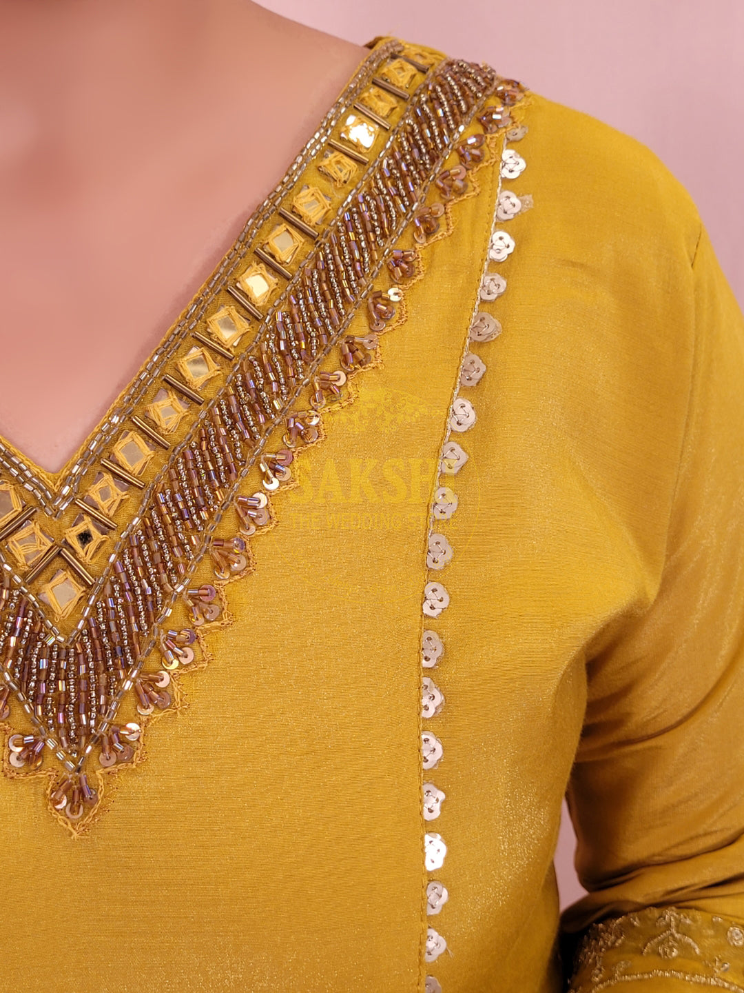 Mustard Yellow V Neck Muslin Suit