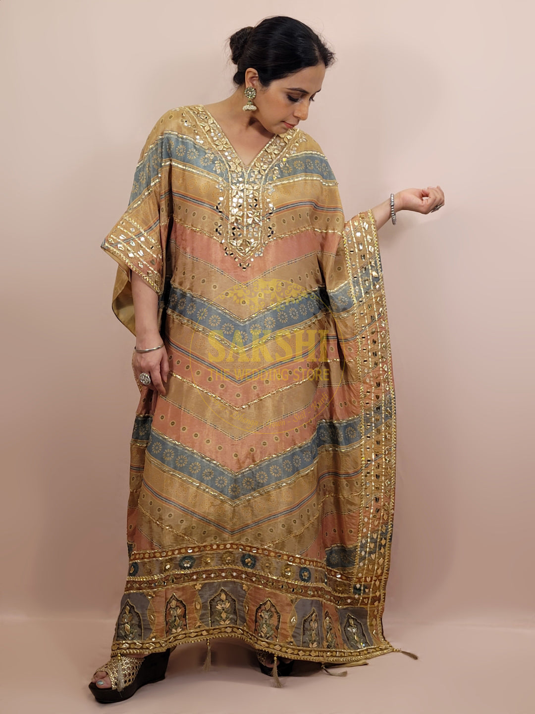 Golden Tissue Kaftan with Tulip Pants