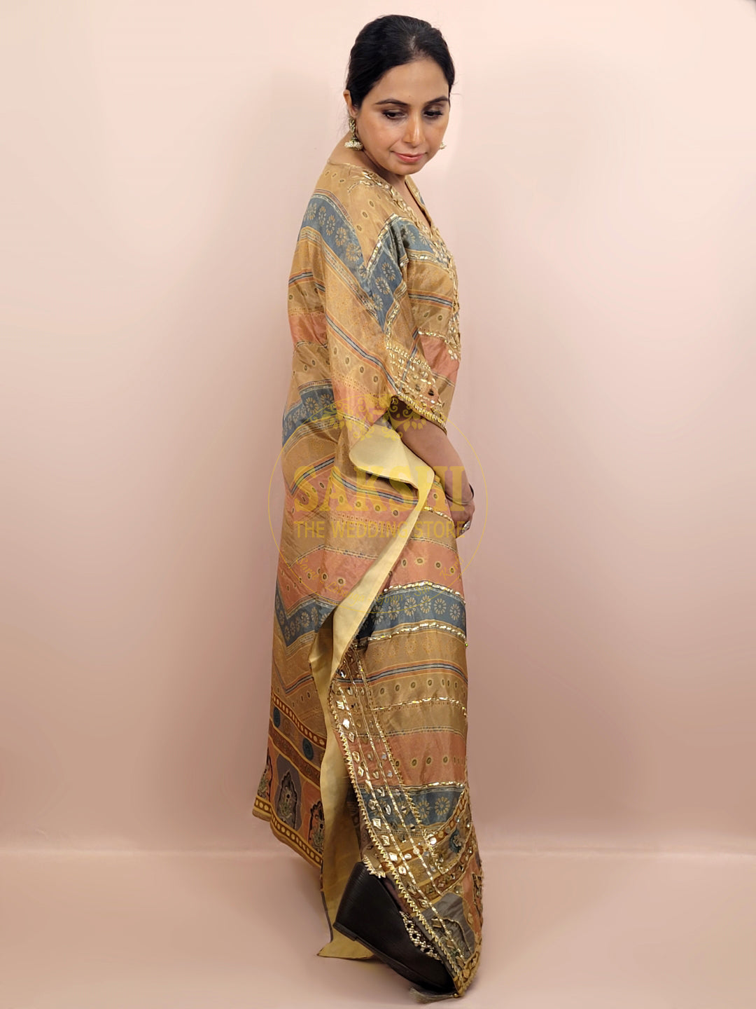 Golden Tissue Kaftan with Tulip Pants