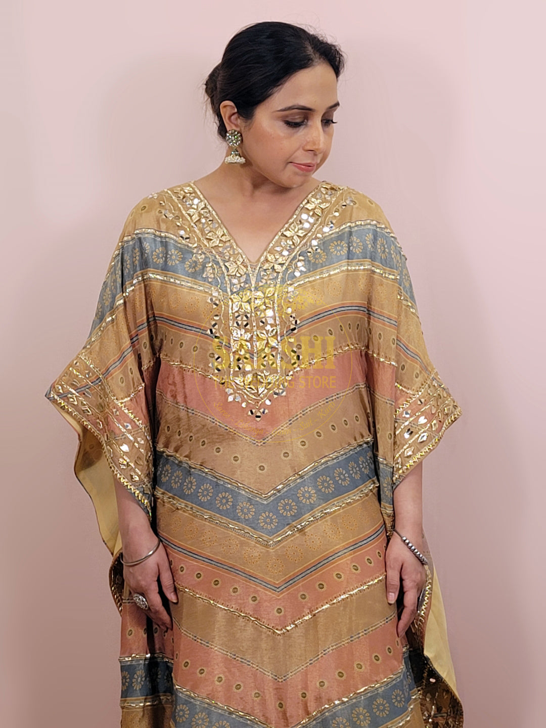Golden Tissue Kaftan with Tulip Pants