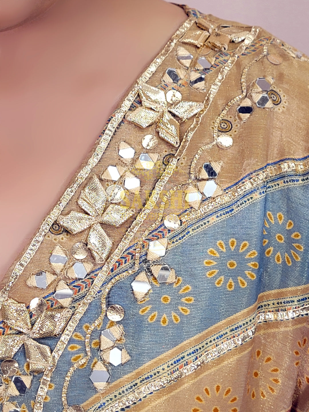 Golden Tissue Kaftan with Tulip Pants