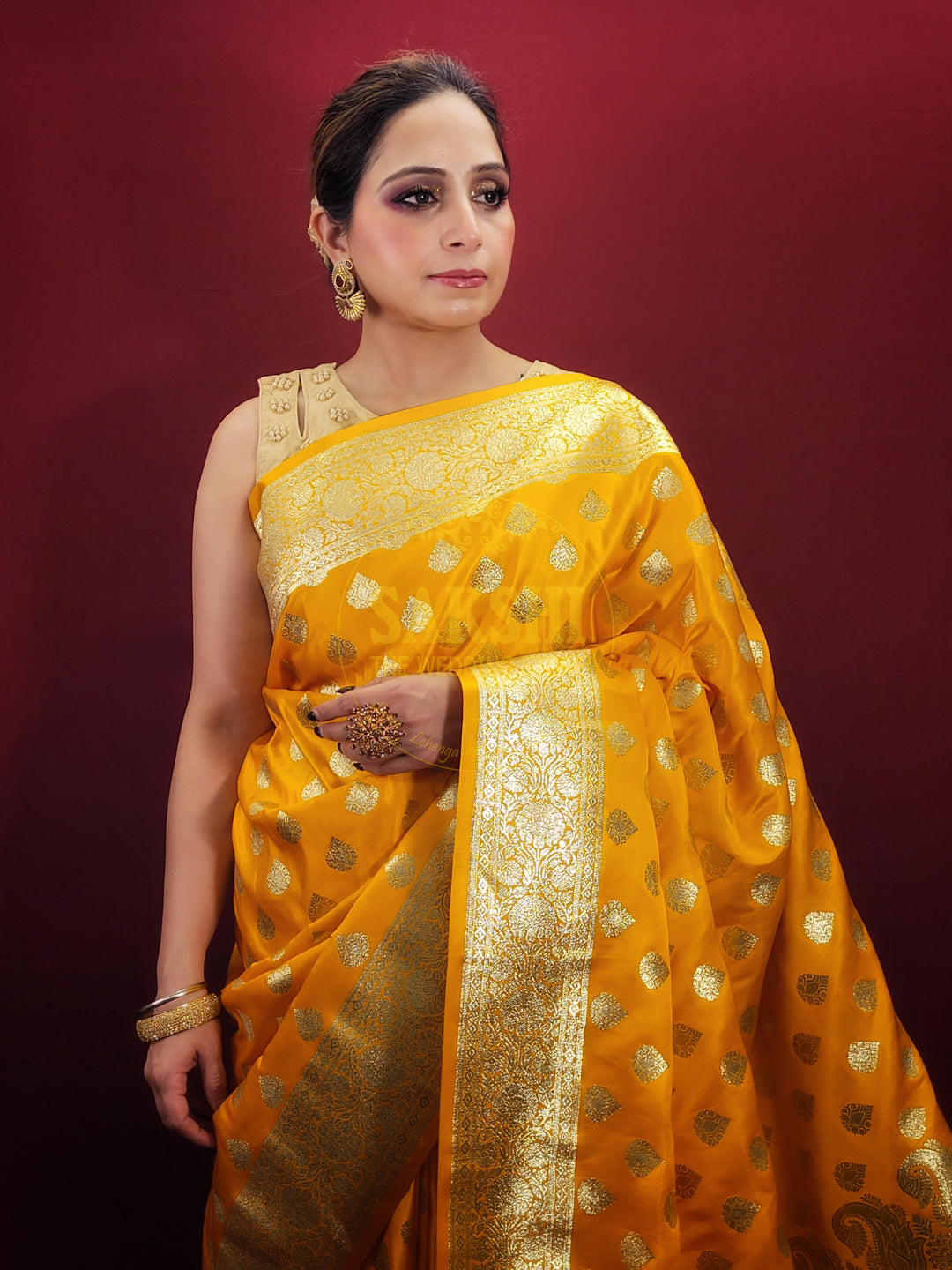 Yellow Banarasi Silk Saree