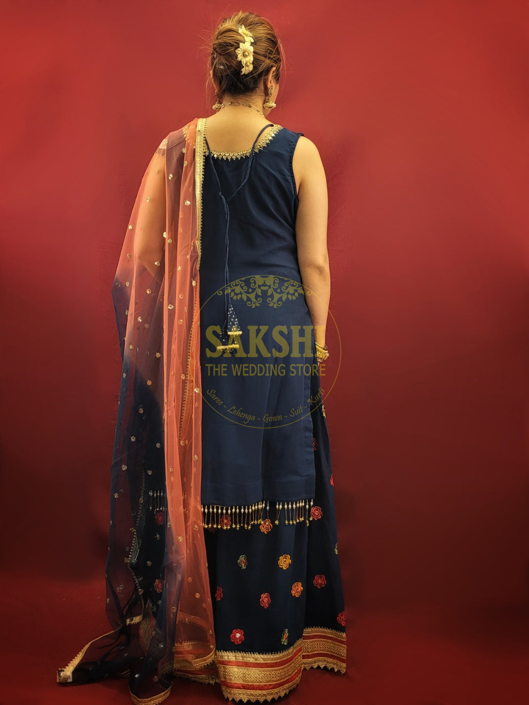 Prussian Blue Party Wear Gharara Dress