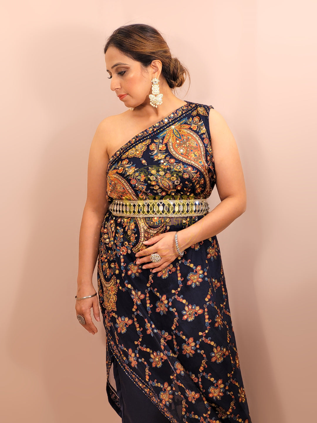 One Sided Blue Kaftaan Dress