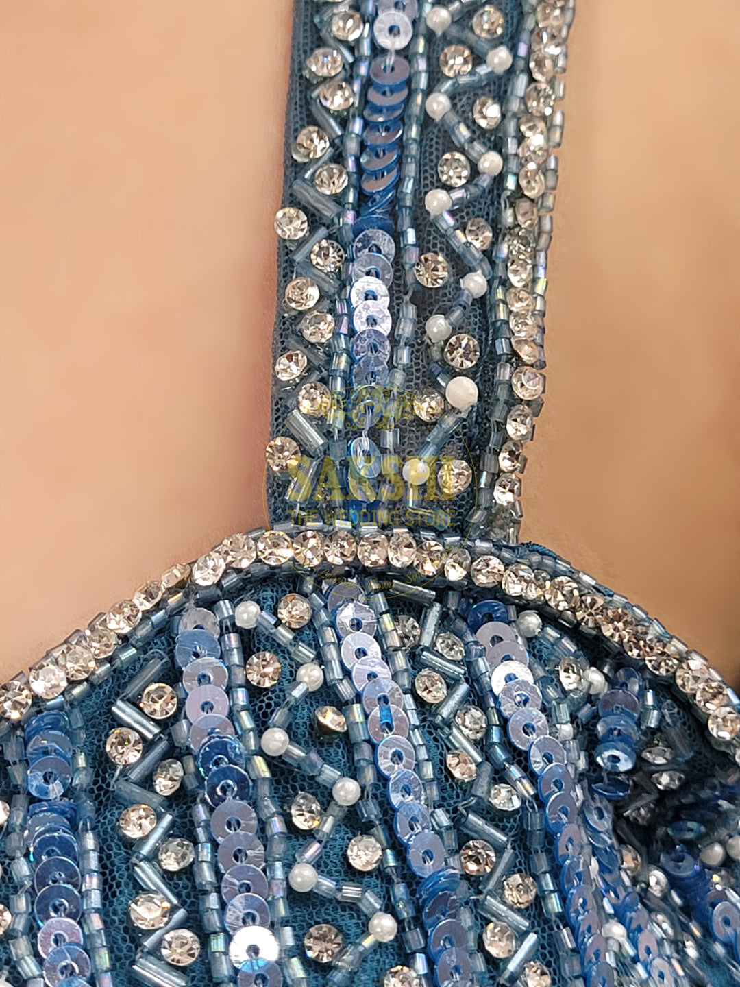 Coral Blue Ready to Wear Saree with Heavy Blouse