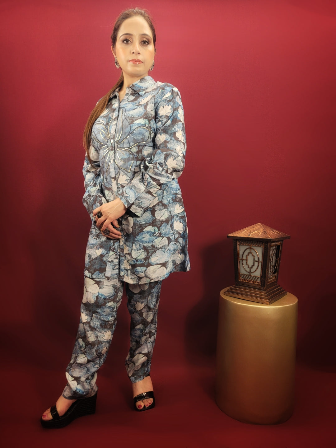 Beautiful Blue Printed Co-ord Set for Light Party Wear Occasions