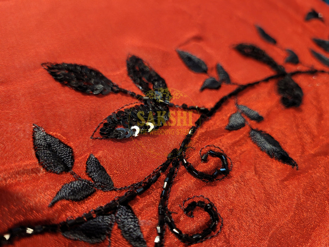 Maroon Crepe Saree with Hand Embroidery