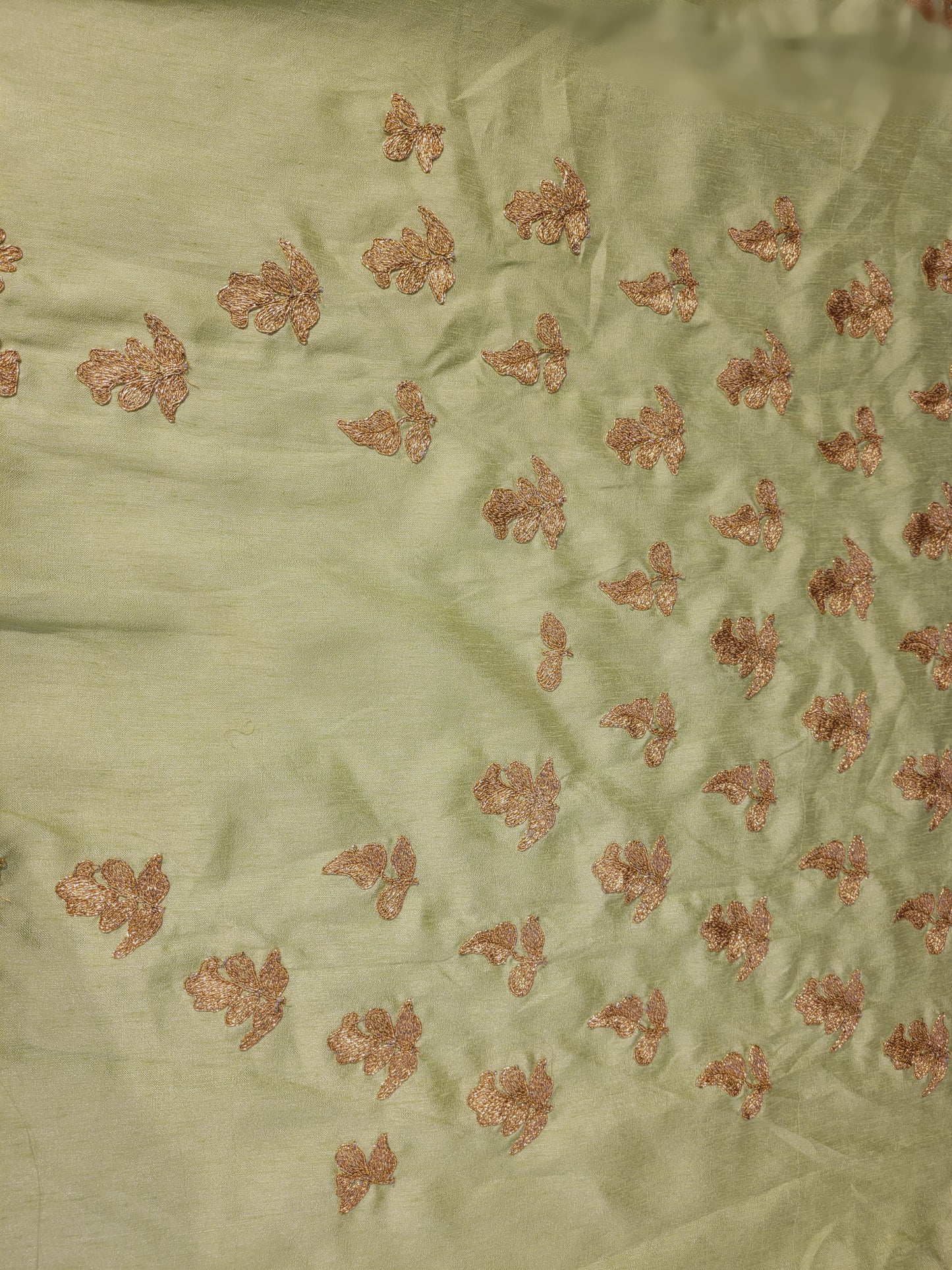 Pista Green Ombre Crepe Silk Handwork Saree