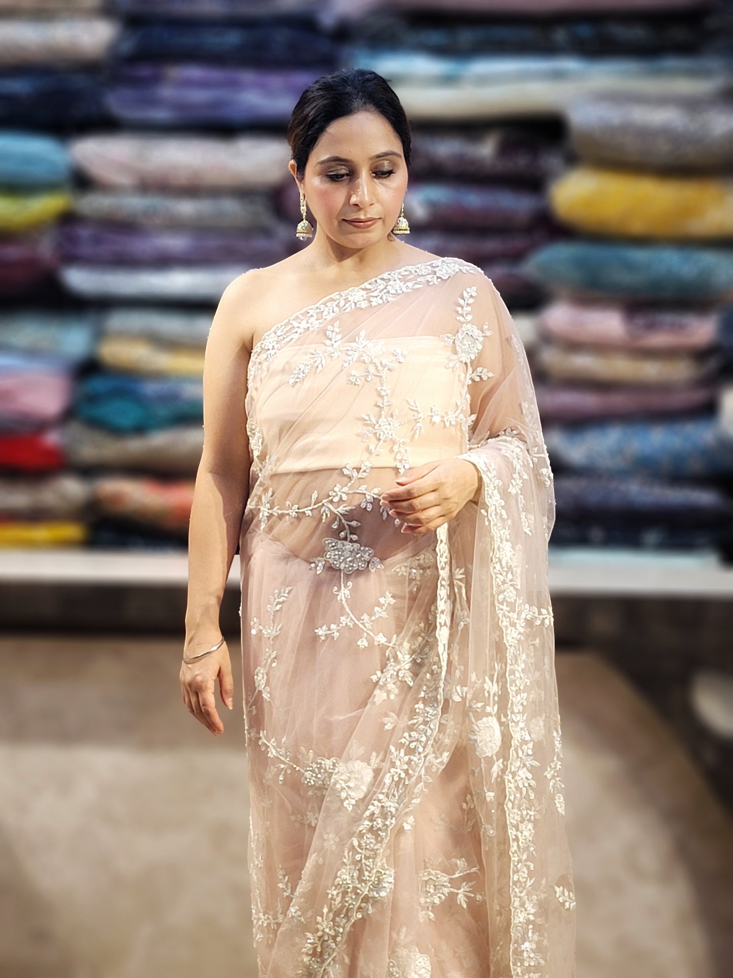 Net Peach Alia Bhatt Met Gala inspired Handwork Saree