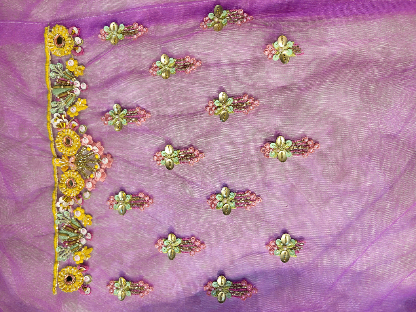 Lavender Purple Net Saree with Papa Dont Preach Inspired Embroidery