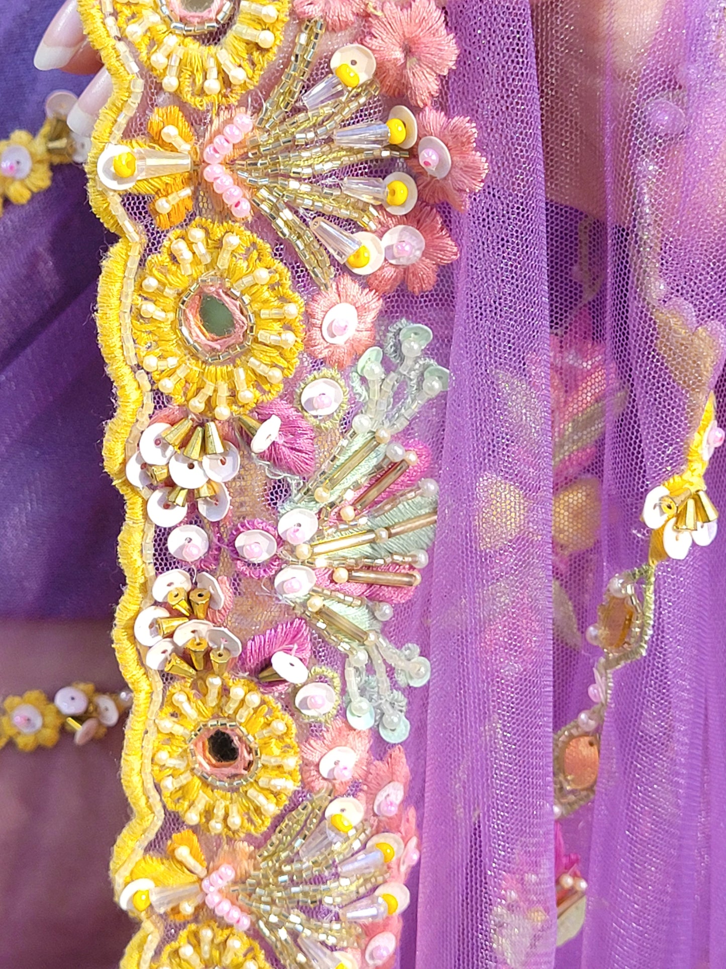 Lavender Purple Net Saree with Papa Dont Preach Inspired Embroidery