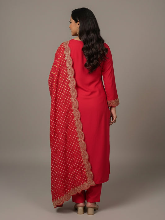 V-Neck Red Party Wear Suit Set for Women