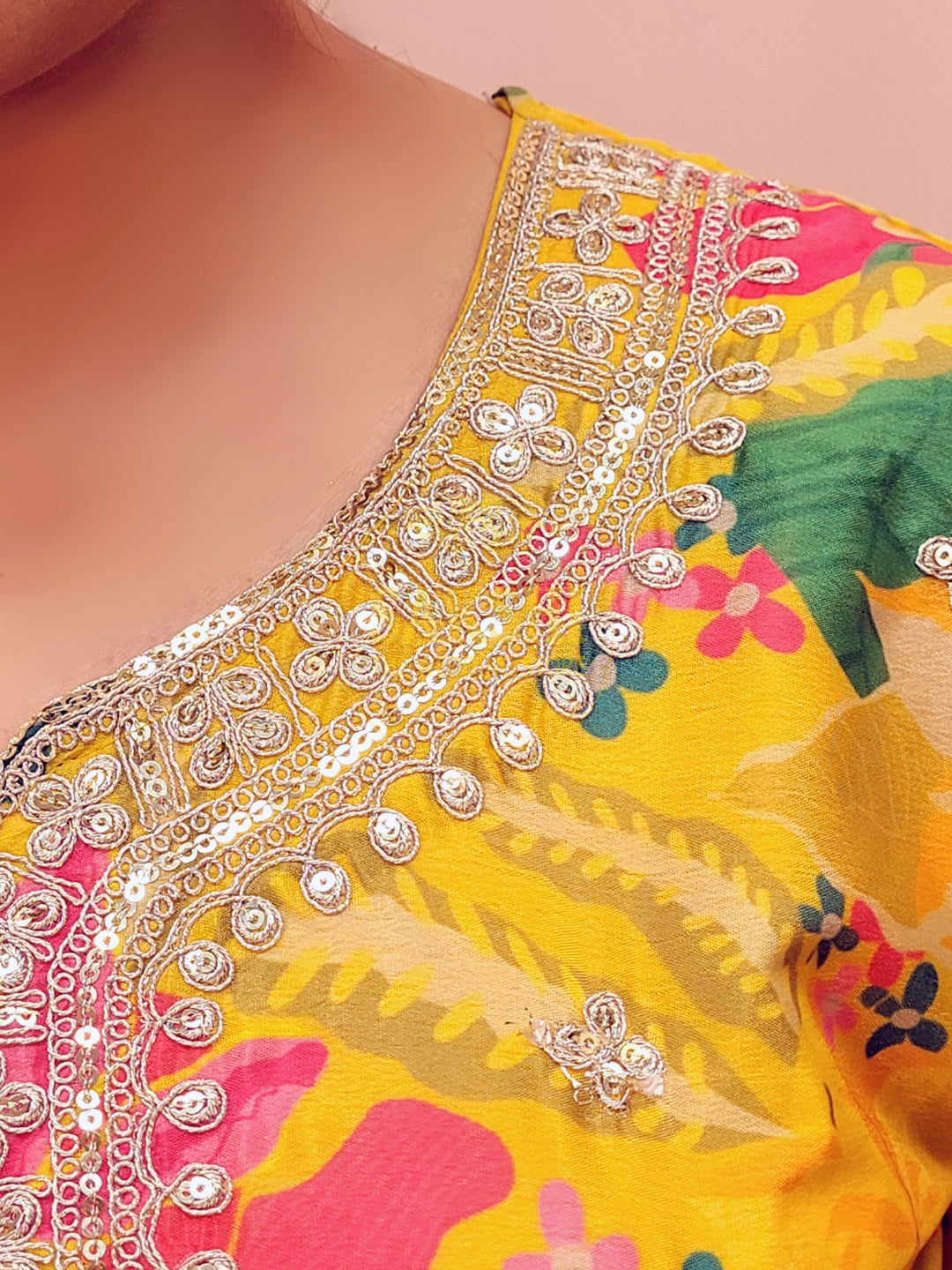 Floral Haldi Function Dress for Women