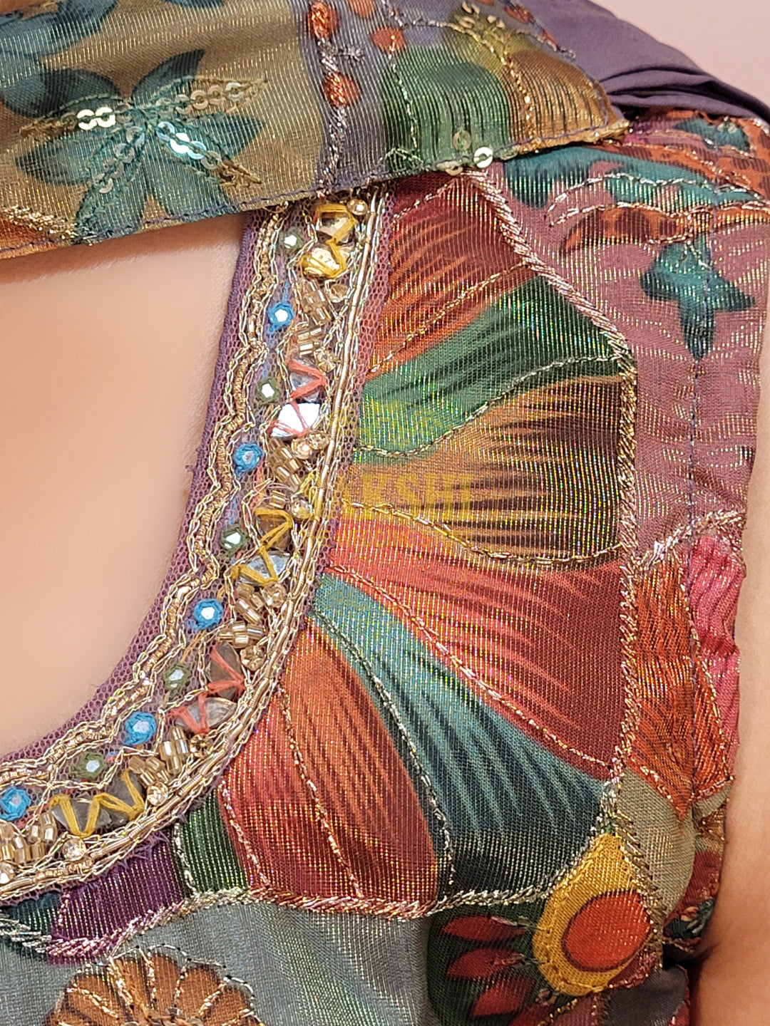 Embroidered Multicolor Top with Dupatta and Palazzo Pants.
