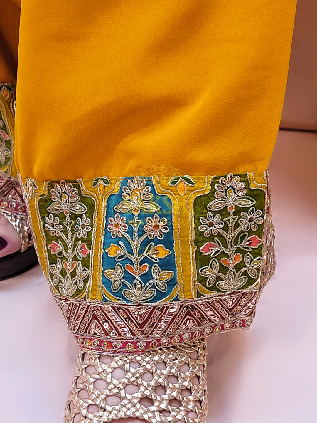 Heavy Wedding Farsi Salwar Suit in Yellow