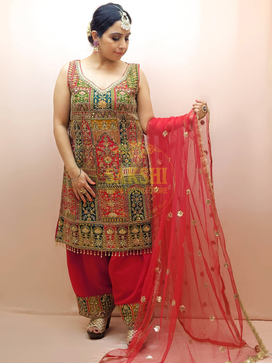 Heavy Wedding Farsi Salwar Suit in Red