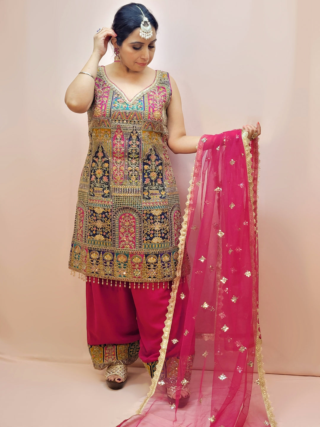Heavy Wedding Farsi Salwar Suit in Pink