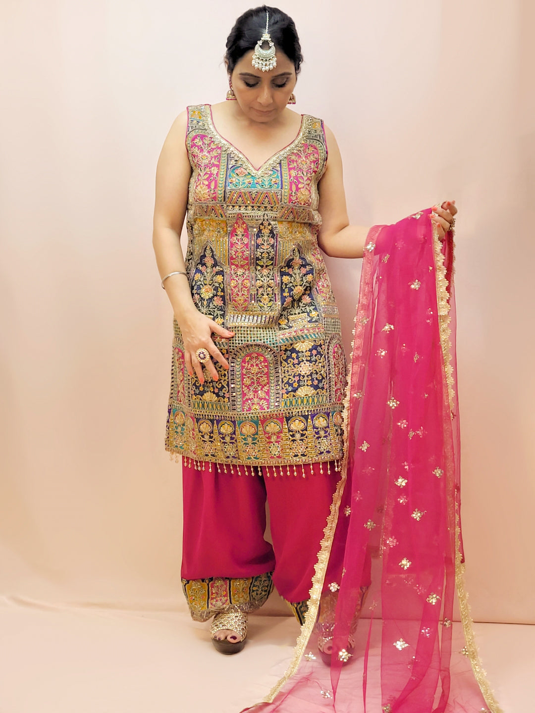 Heavy Wedding Farsi Salwar Suit in Pink