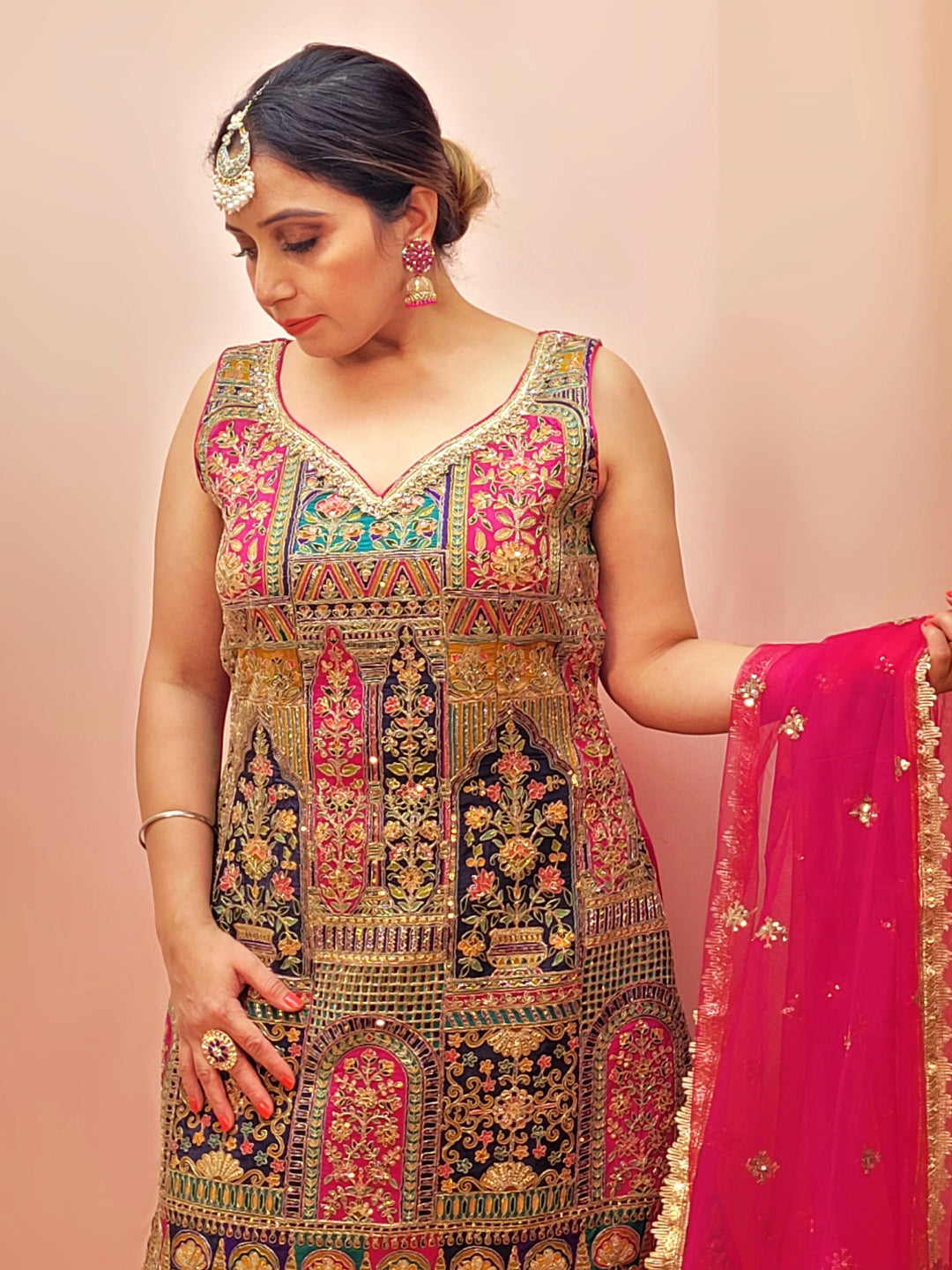 Heavy Wedding Farsi Salwar Suit in Pink