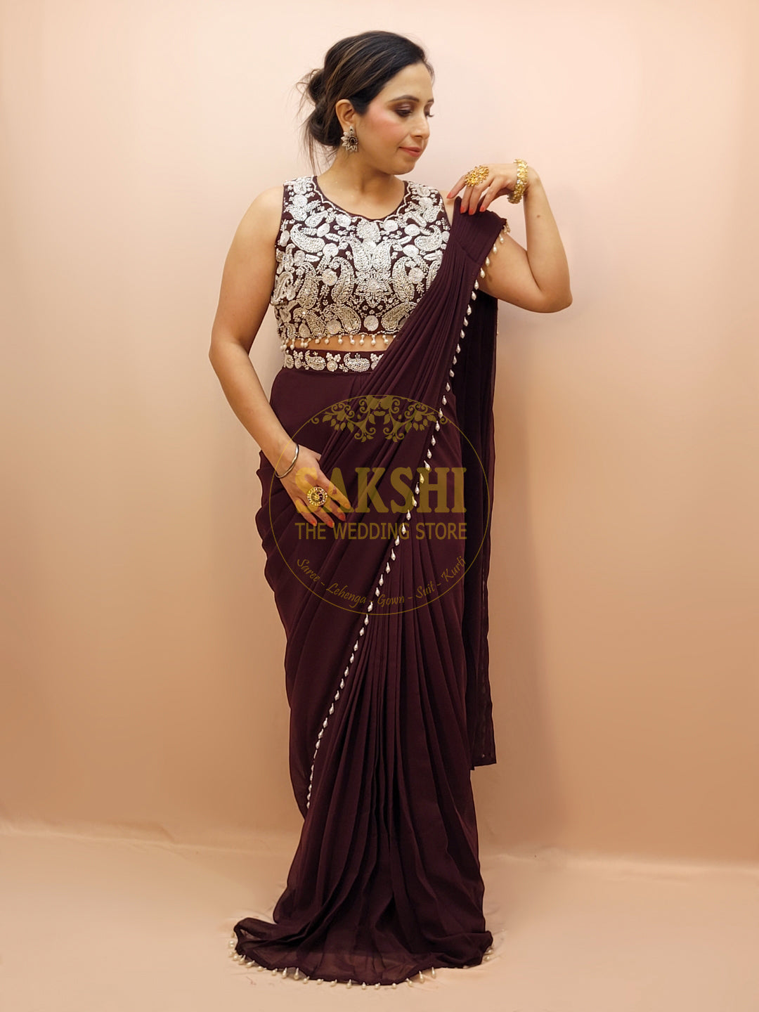 Designer Purple Drape Saree with Heavy Embroidered Blouse.