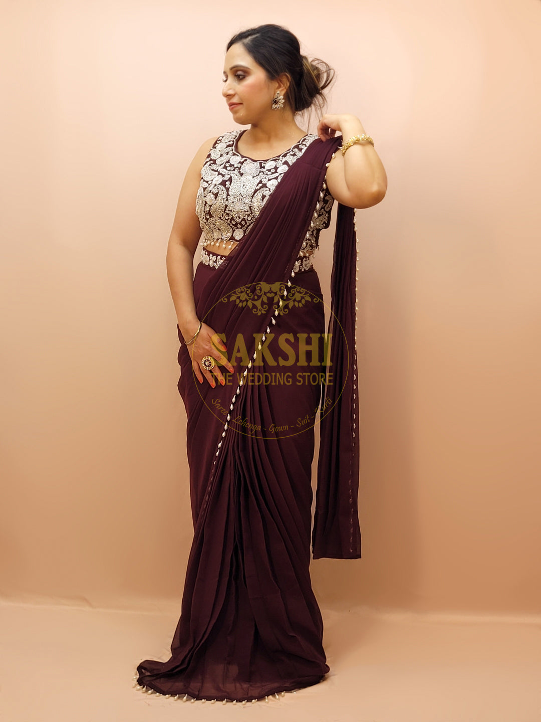 Designer Purple Drape Saree with Heavy Embroidered Blouse.