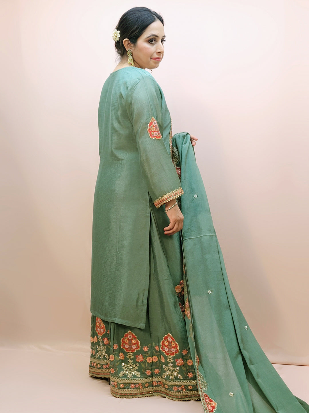 Green Chinon Wedding Suit for Women