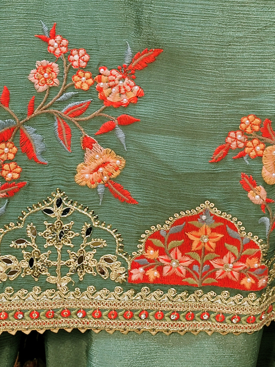 Green Chinon Wedding Suit for Women