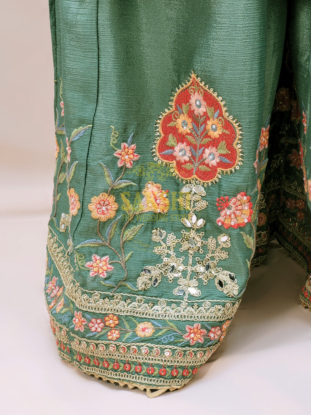 Green Chinon Wedding Suit for Women