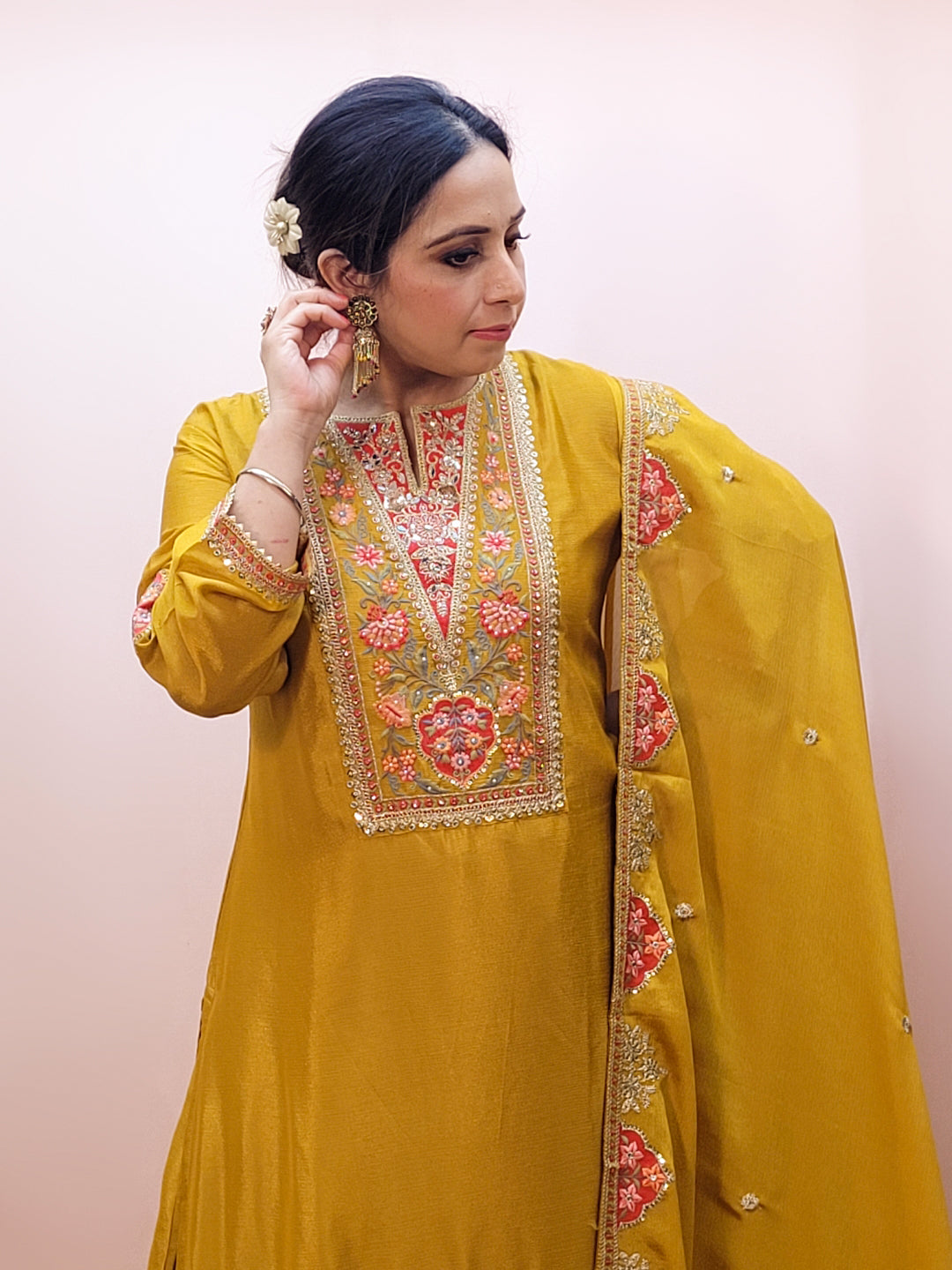 Yellow Chinon Wedding Suit for Women