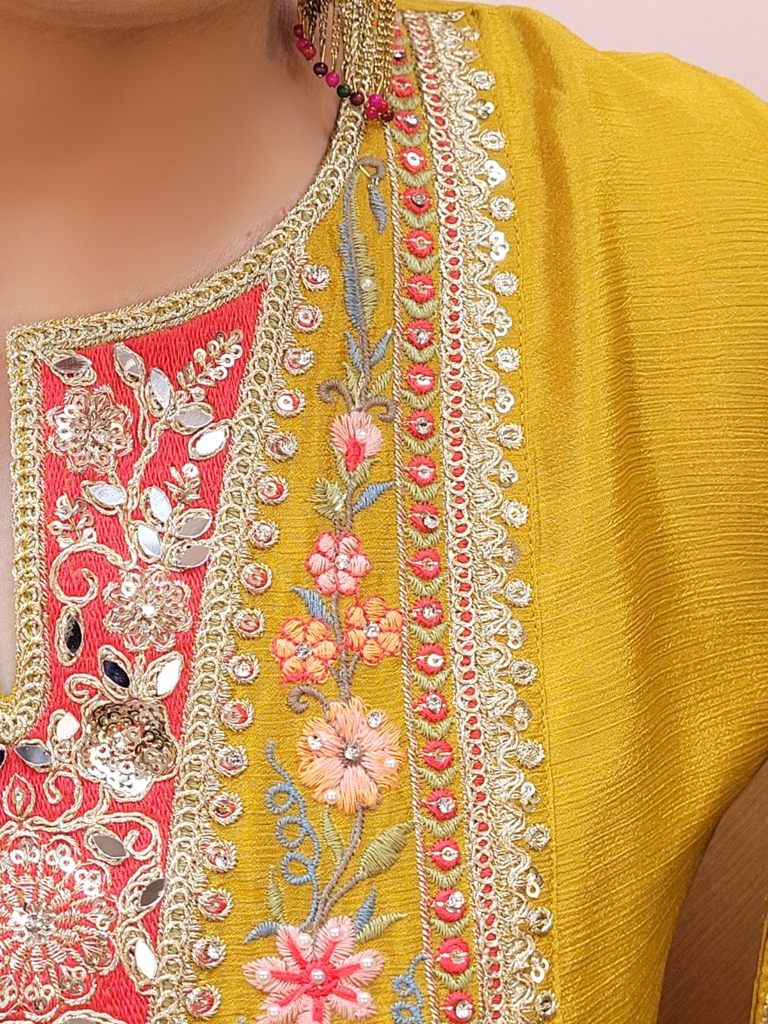 Yellow Chinon Wedding Suit for Women