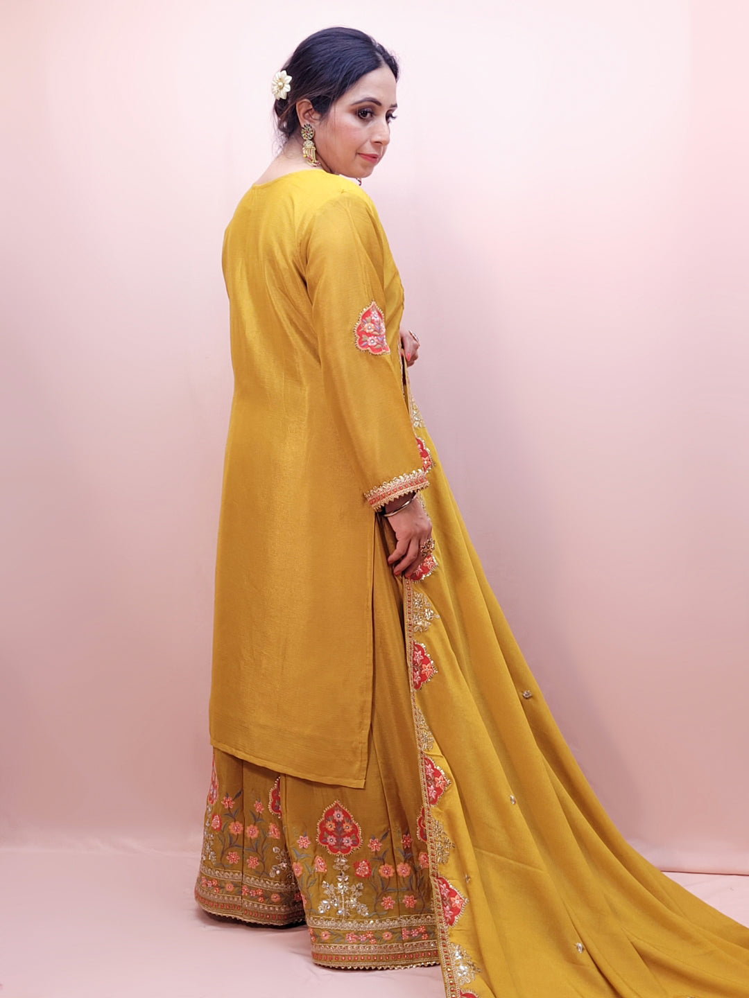 Yellow Chinon Wedding Suit for Women