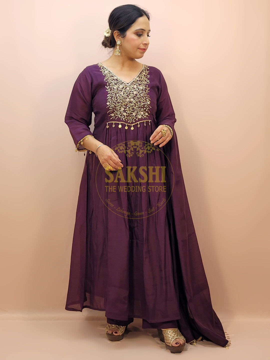 Anarkali Suit in Purple Color