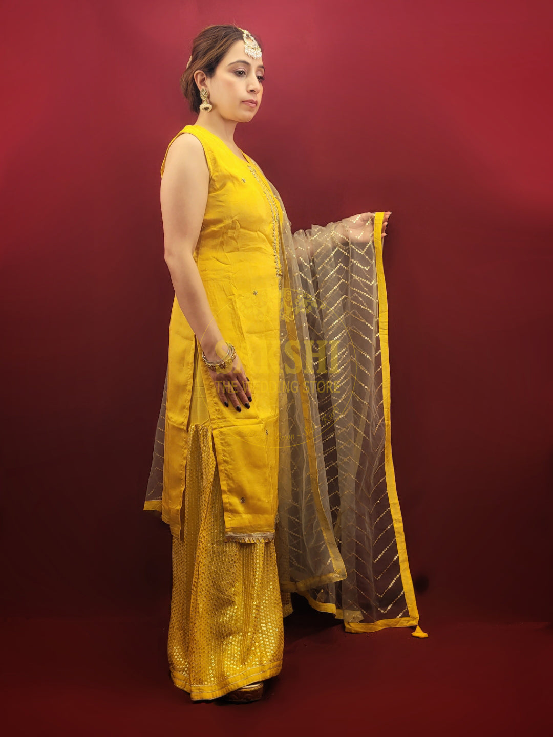 Yellow Silk Party Wear Dress