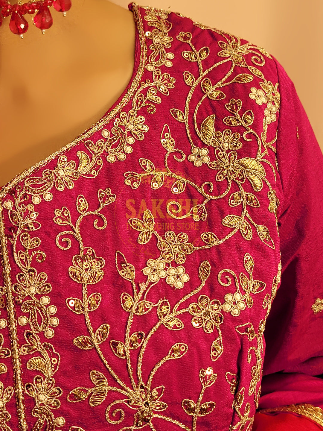 Rani Pink Full Sleeve Chinnon Anarkali Suit