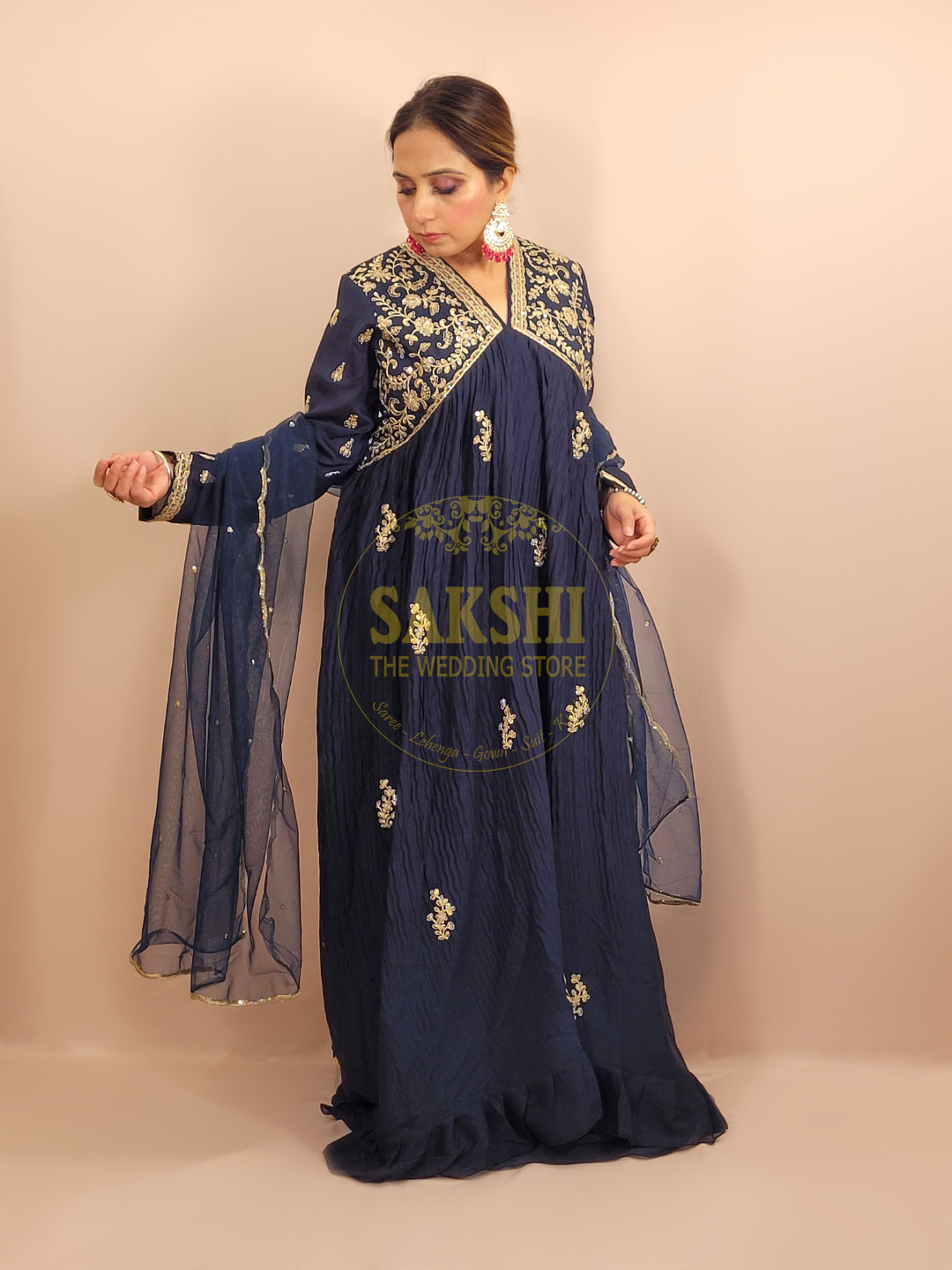 Navy Blue Designer Chinnon Anarkali Suit