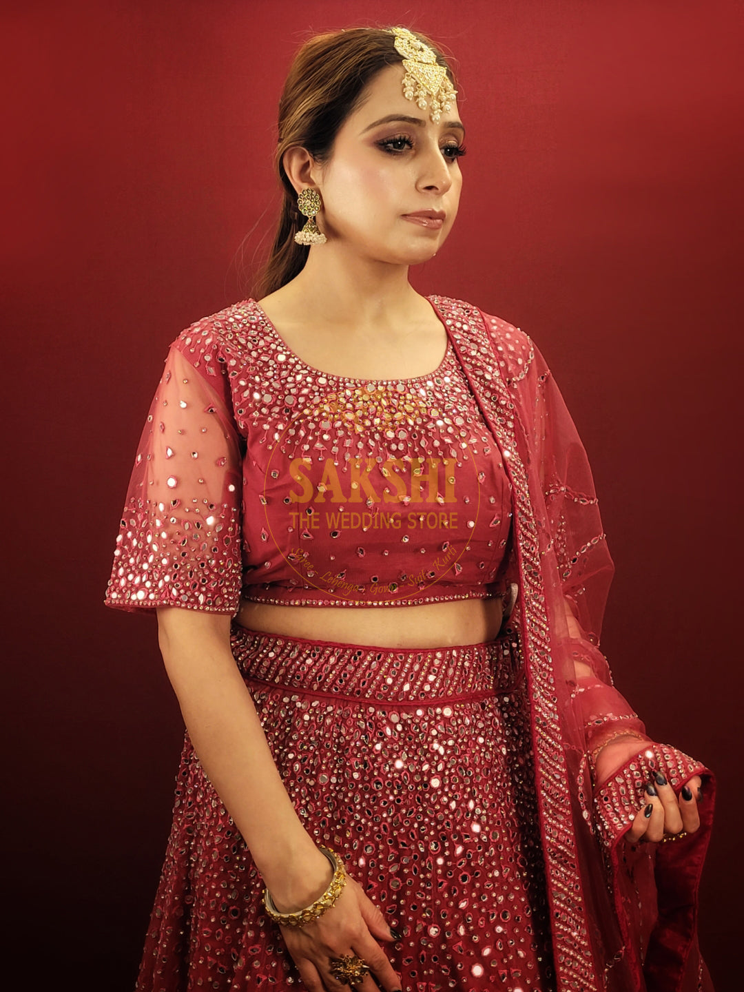 Gajri Pink Mirror Work Lehenga