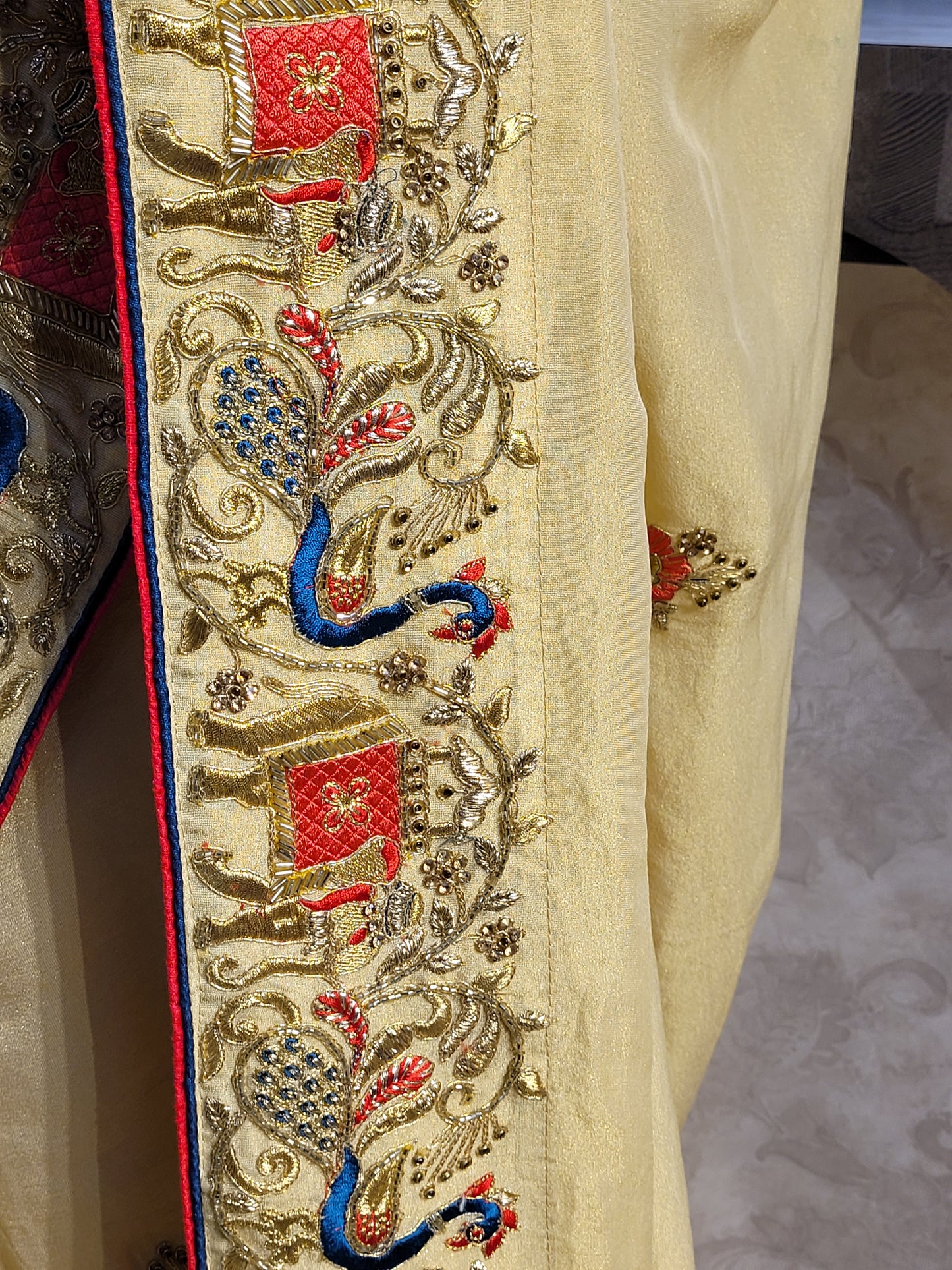 Light Golden Tissue Saree with beautiful embroidery