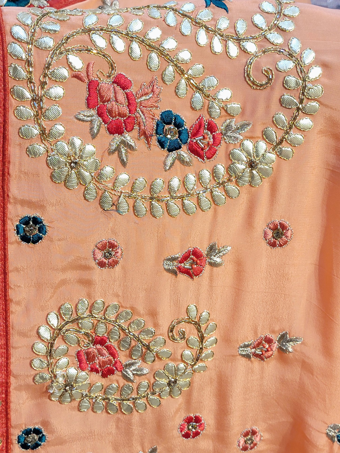 Peach Shaded Crepe Saree with Gota Patti Work