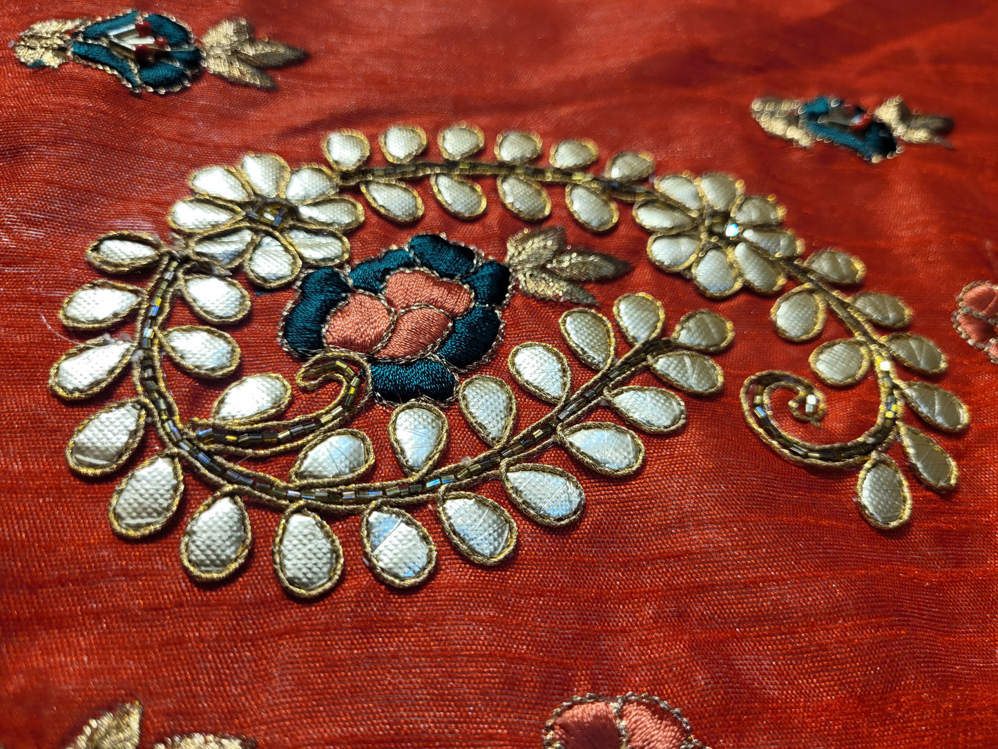 Peach Shaded Crepe Saree with Gota Patti Work