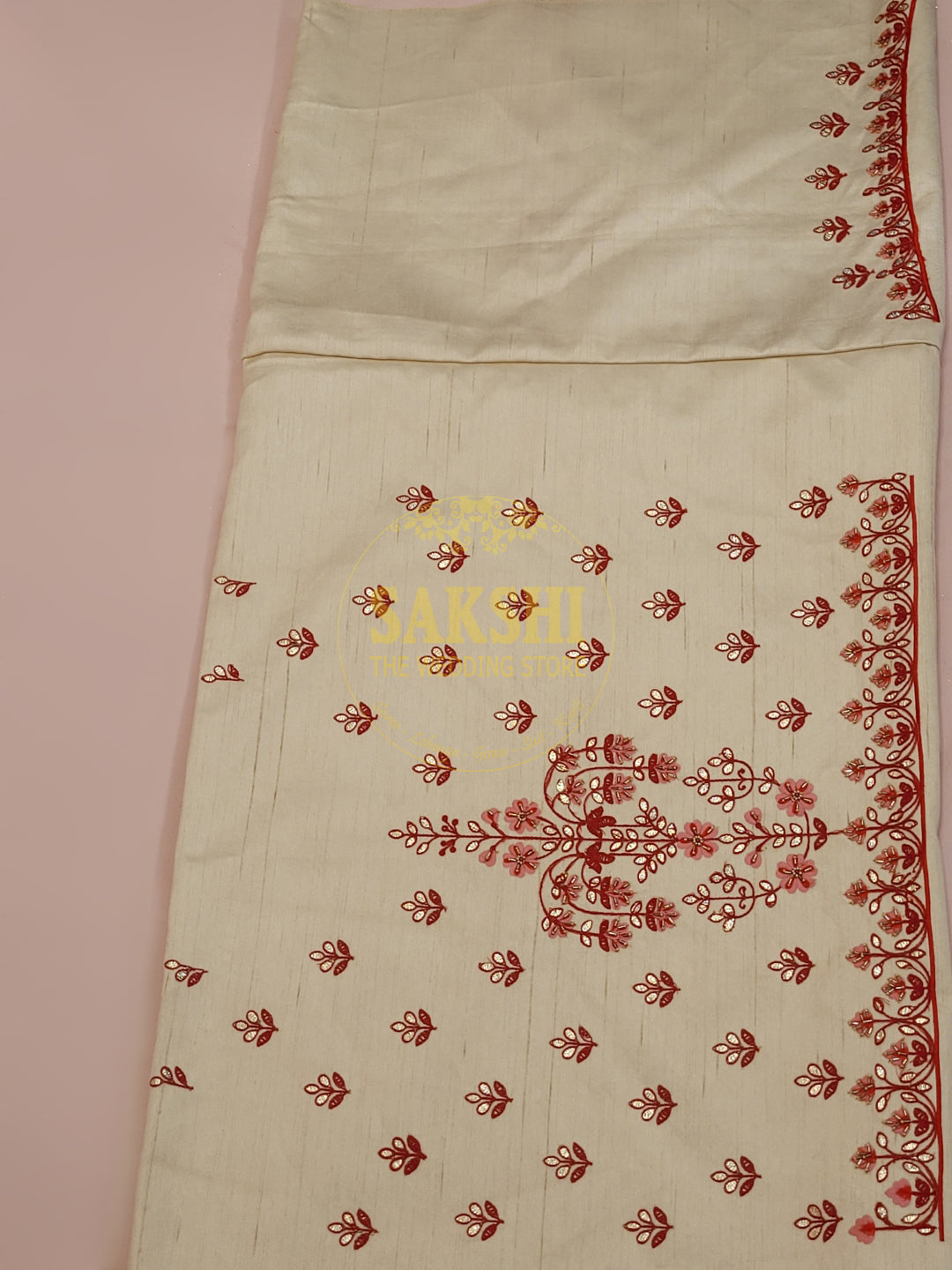 Cream Silk Unstitched Lehenga