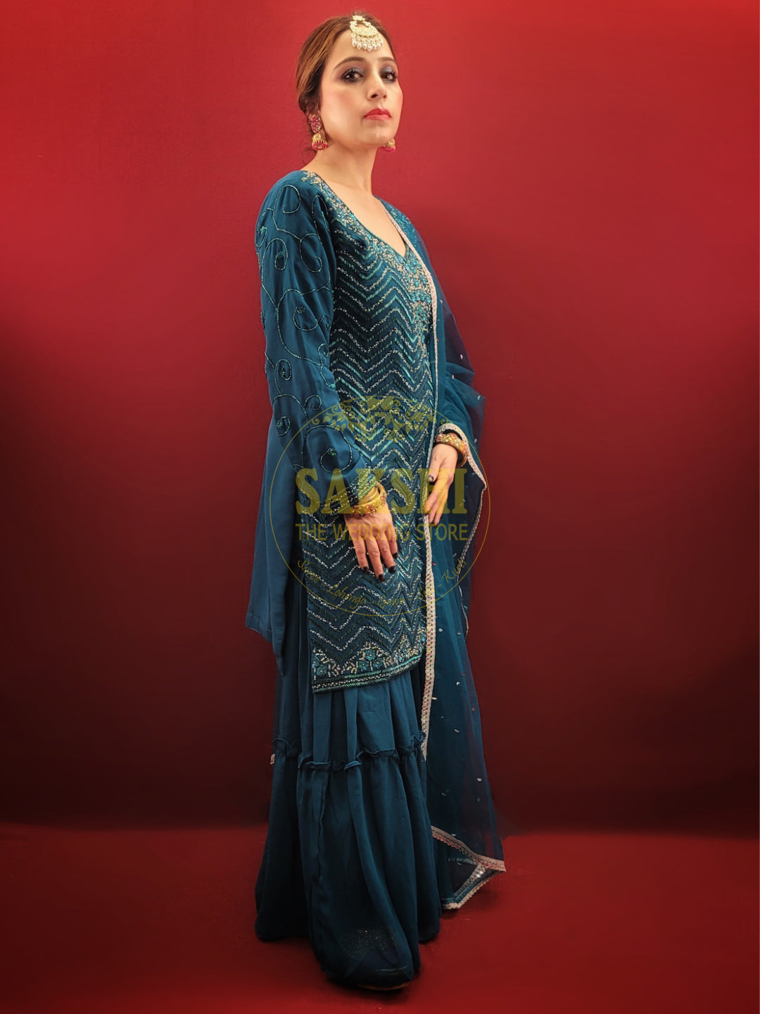 Prussian Blue Fancy Ethnic Sharara Set