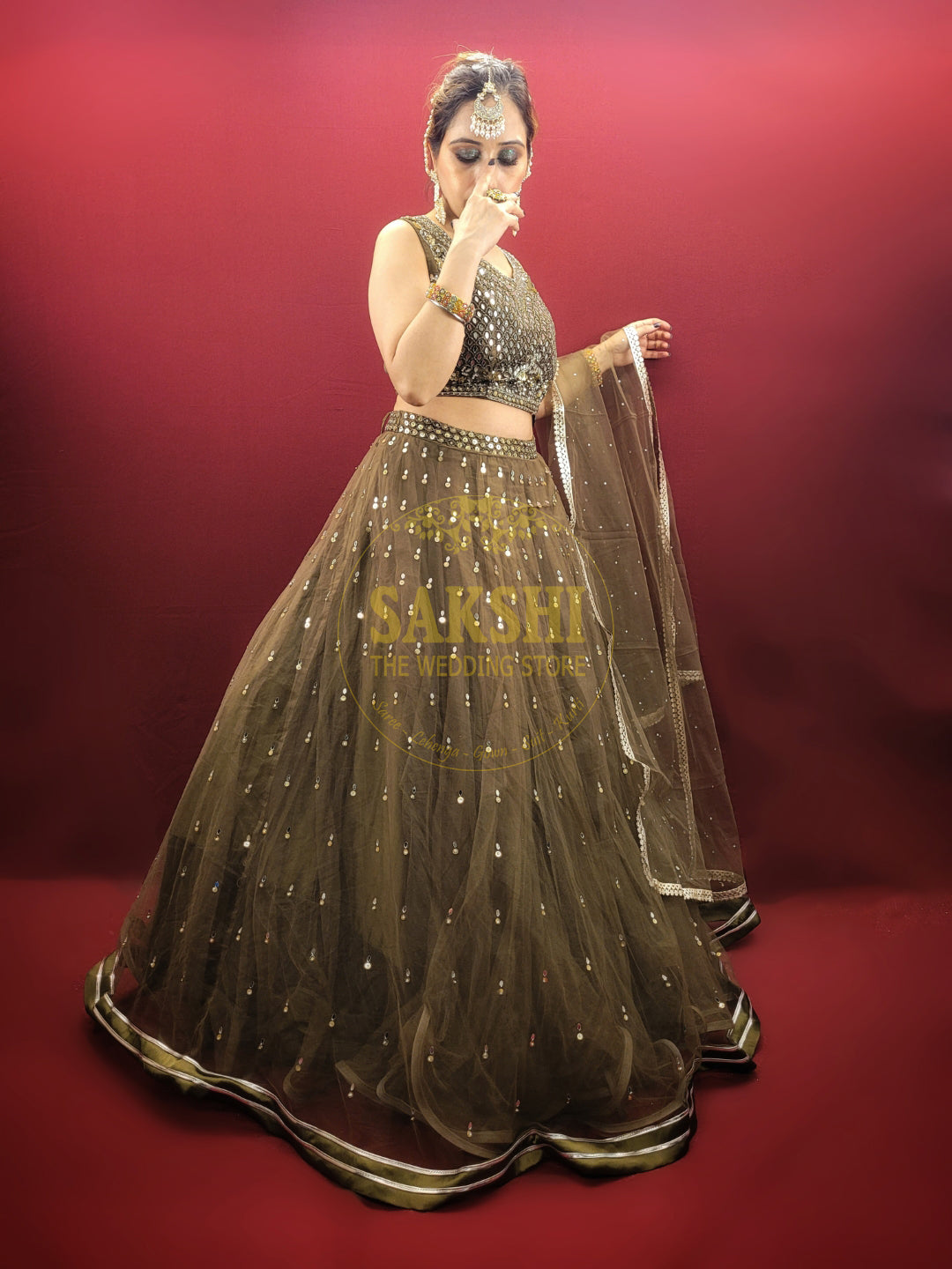 Mehendi Green Flared Lehenga Choli