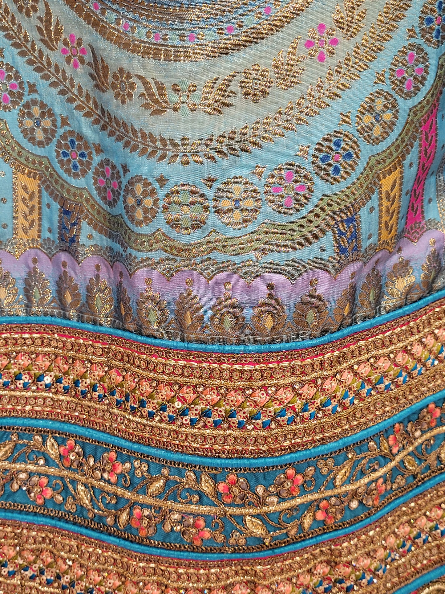 Blue Banarasi Unstitched Lehenga Set